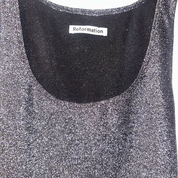 Reformation Saturn Bodysuit in Silver Sparkle Size Small - Picture 2 of 3